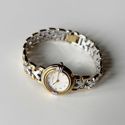 Yves Saint Laurent 1990s Round Dial Two Tone Gold Plated Watch