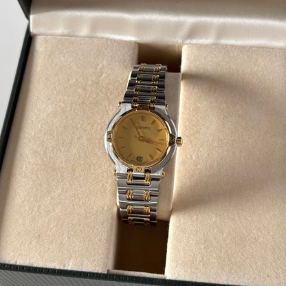 Gucci 1990s Date Gold Round Dial Two Tone Watch