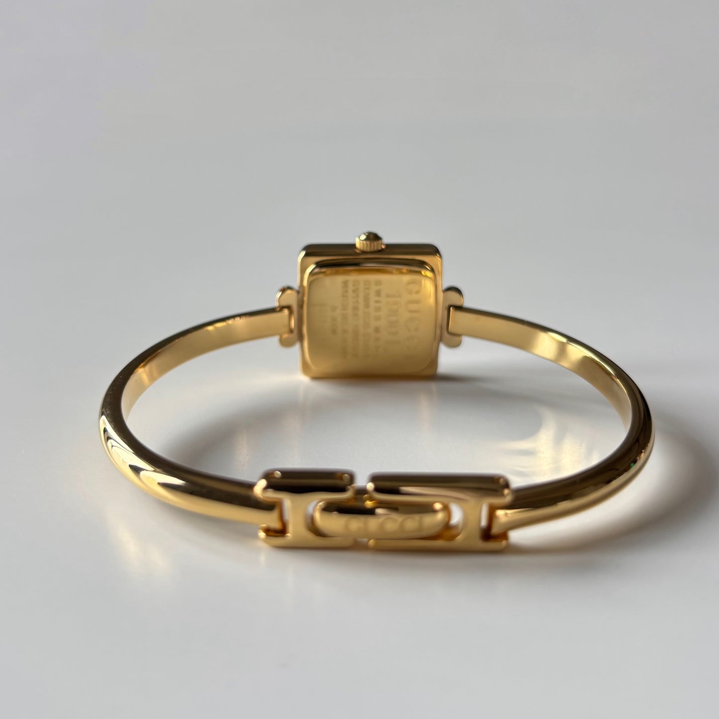 Gucci 1990s Square Dial Gold Plated Bangle Watch