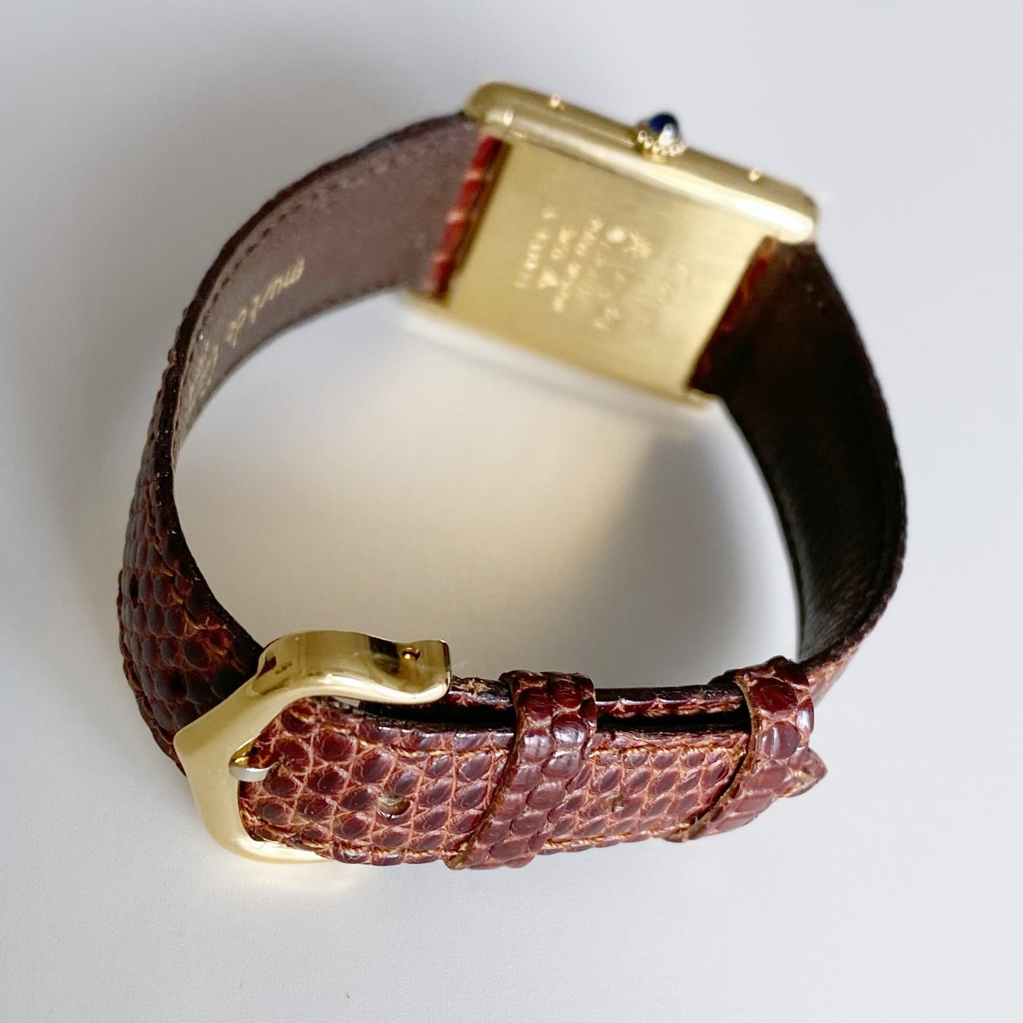Cartier 1980s Must de Tank Burgundy Dial Manual Winding Watch (LM)