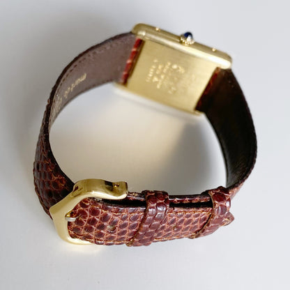 Cartier 1980s Must de Tank Burgundy Dial Manual Winding Watch (LM)