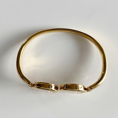 Fendi 1990s Seashell Dial Two Time Zone Gold Plated Bangle Watch