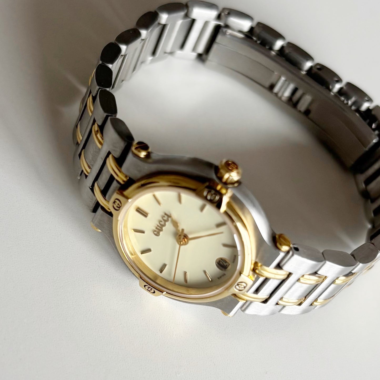 Gucci 1990s Date Round Dial Two Tone Watch