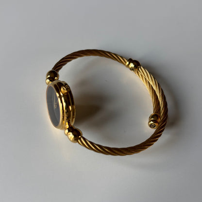 Gucci 1990s Black Dial Gold Plated Cable Bangle Watch