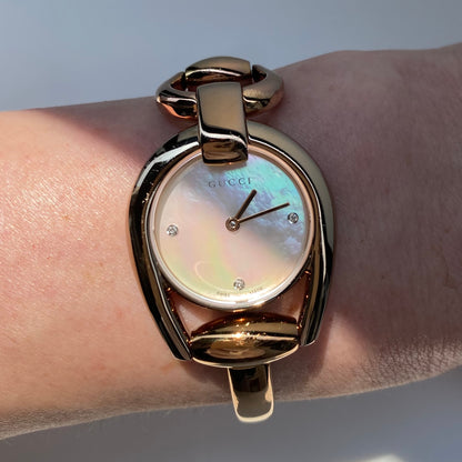 Gucci Early 2000s Seashell Dial Gold Plated Bangle Watch