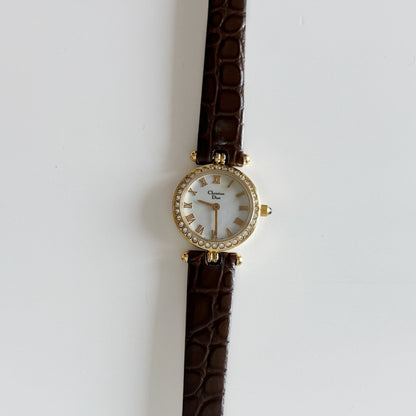 Dior 1990s Seashell Round Dial Gold Plated Watch