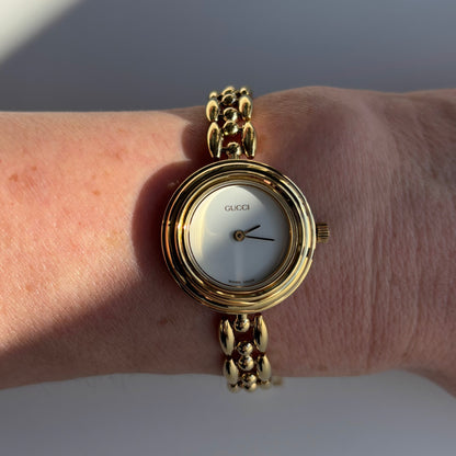 Gucci 1990s Interchangeable Bezel Gold Plated Watch with 6 bezels, case (167mm)