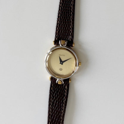 Gucci 1990s Gold Round Dial Two Tone Gold Plated Watch
