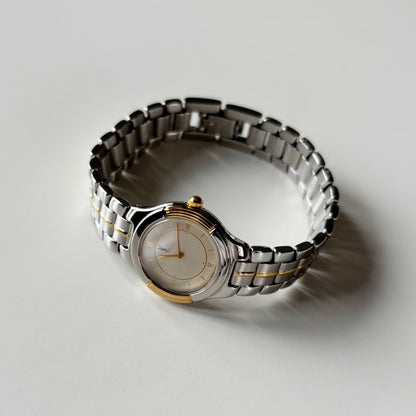 Yves Saint Laurent 1990s Round Dial Two Tone Gold Plated Watch