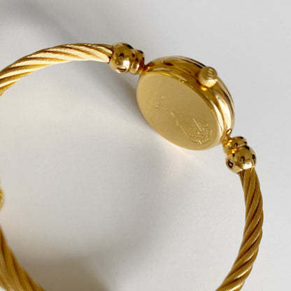 Gucci 1990s Seashell Dial Gold Plated Cable Bangle Watch