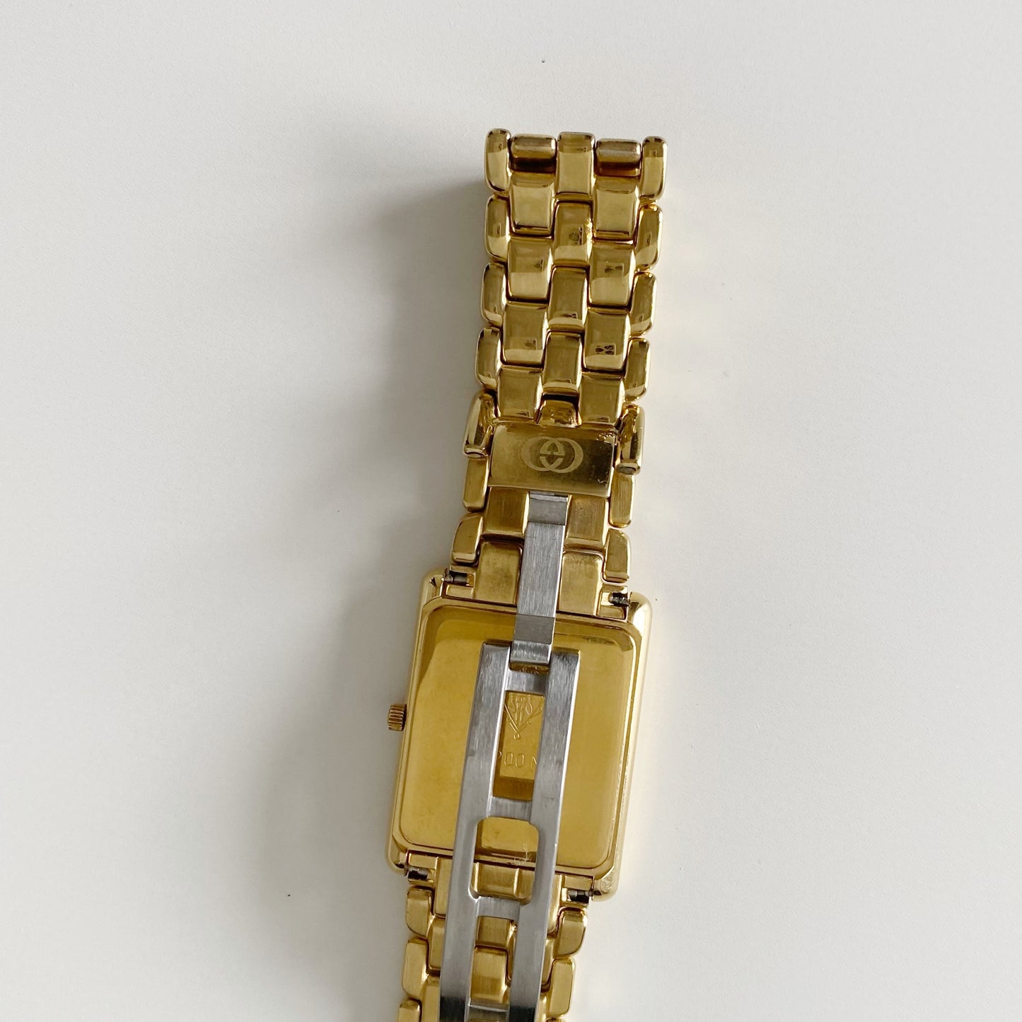 Gucci 1990s Black Dial Tank Gold Plated Watch (Large)