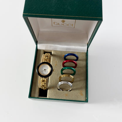 Gucci 1990s Interchangeable Bezel Gold Plated Rice Chain Watch with 6 bezels, case (160mm)