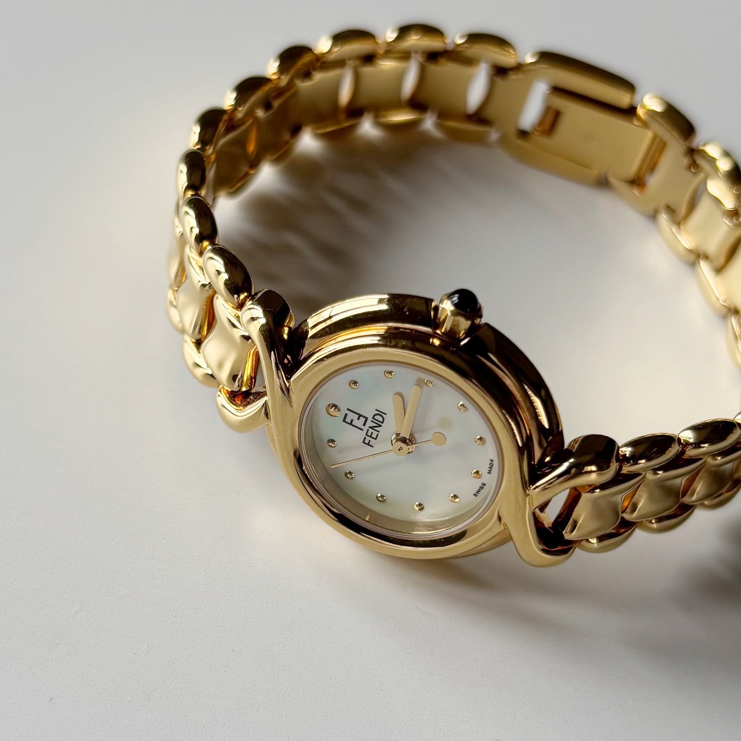 Fendi 1990s Seashell Dial Gold Plated Watch