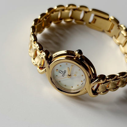 Fendi 1990s Seashell Dial Gold Plated Watch