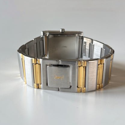Yves Saint Laurent 1990s Square Dial Two Tone Gold Plated Watch