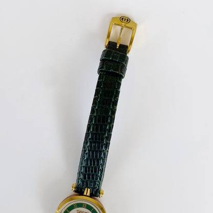 Gucci 1990s Round Green Leather Watch