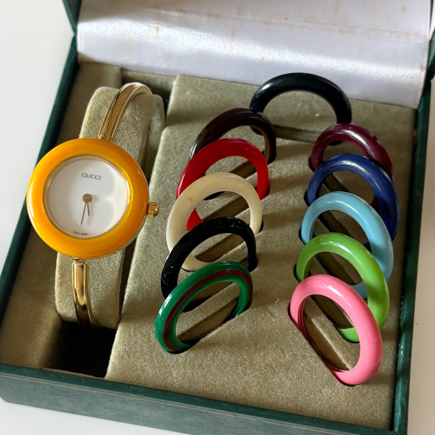 Gucci 1990s Interchangeable Bezel Gold Plated Watch with 12 bezels, case
