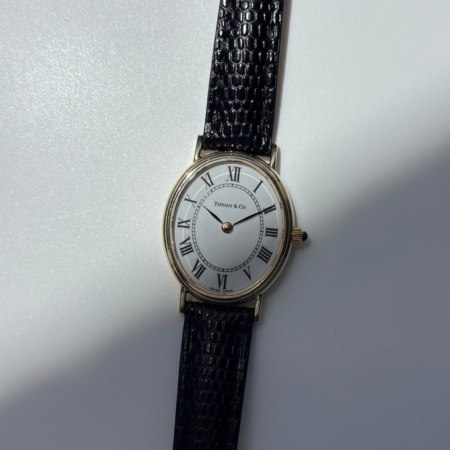 Tiffany 1990s Oval Dial 14K Case Watch