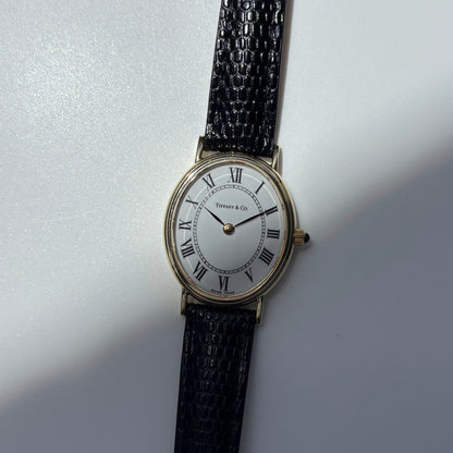 Tiffany 1990s Oval Dial 14K Case Watch