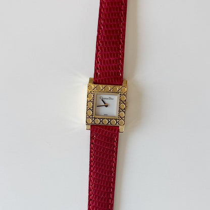Dior 1990s La Parisienne Interchangeable Strap Square Dial Gold Plated Watch with 3 straps, case