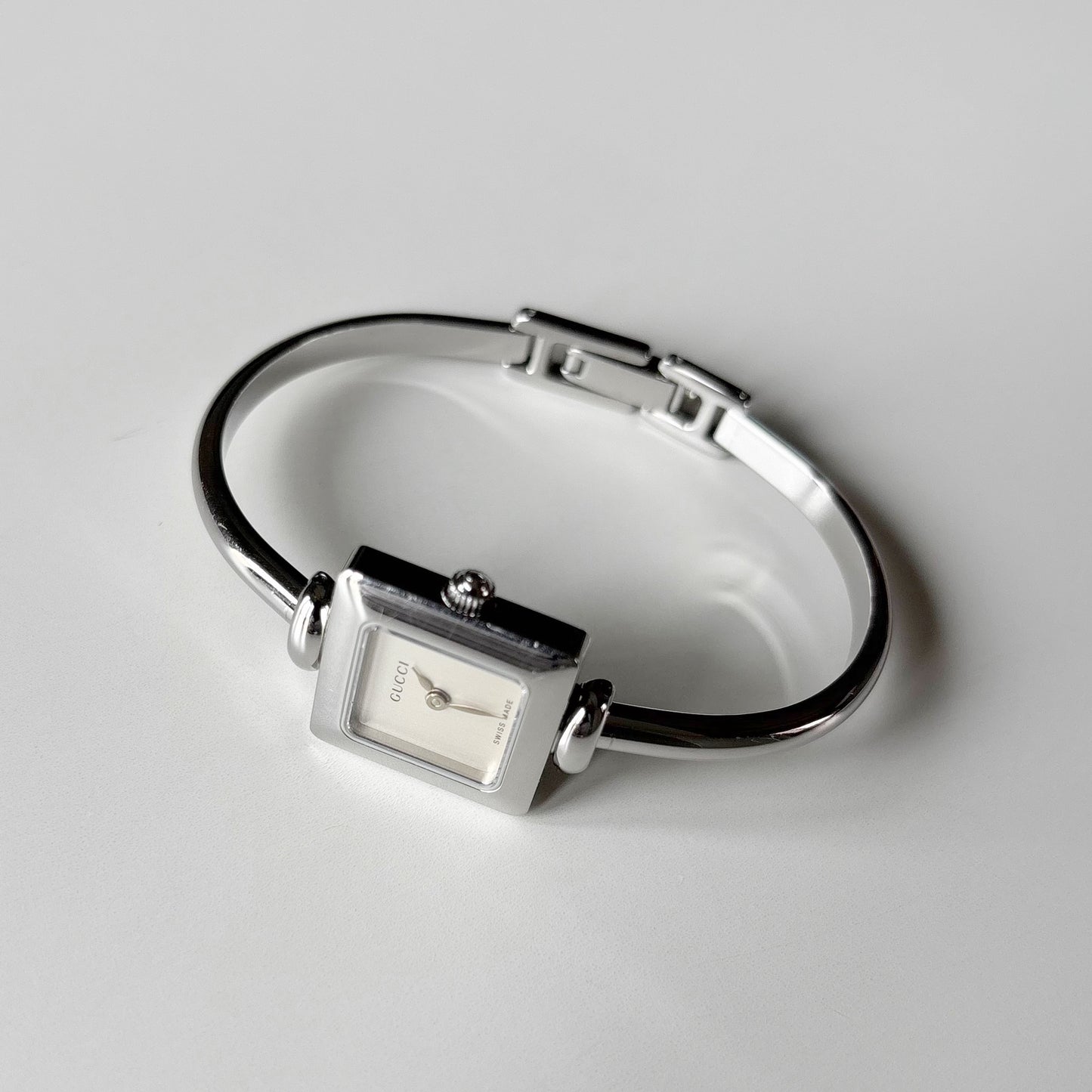 Gucci 1990s Square Dial Silver Bangle Watch