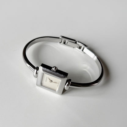 Gucci 1990s Square Dial Silver Bangle Watch