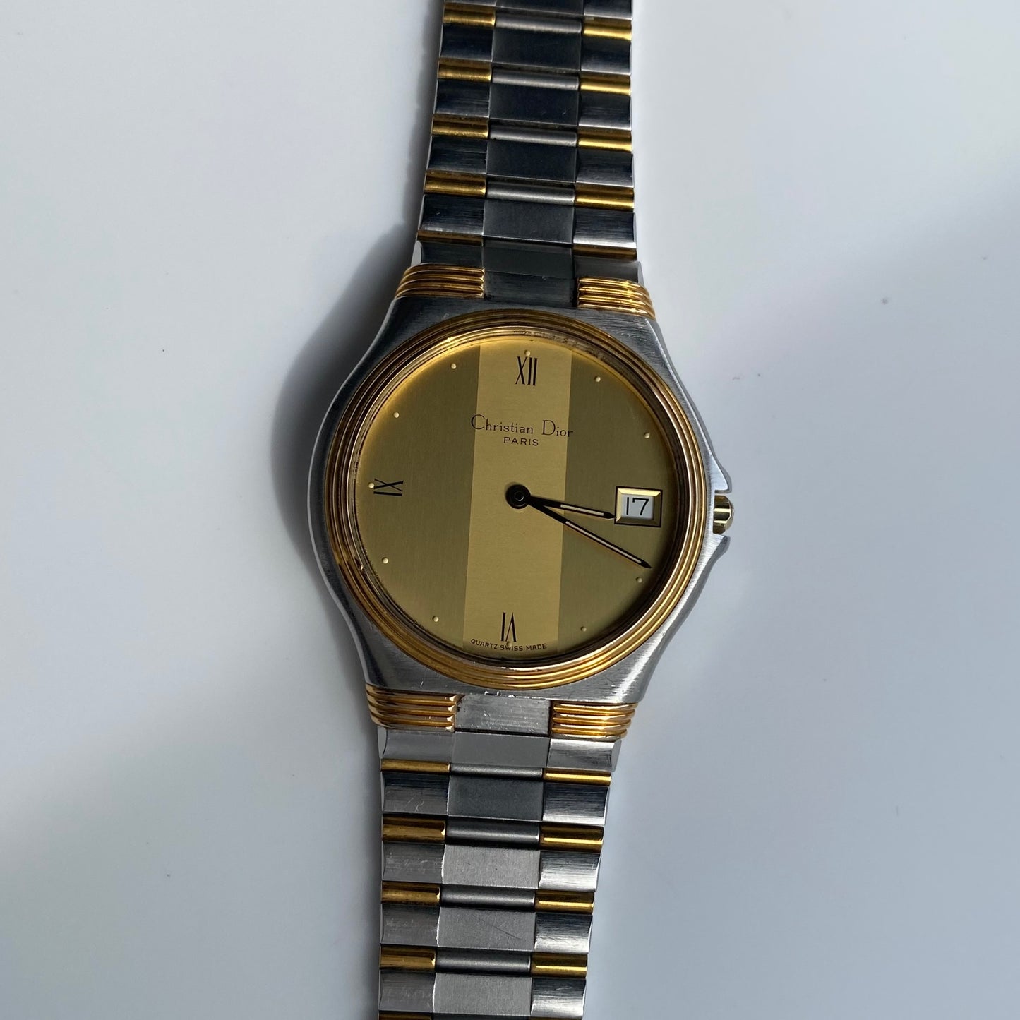 Dior 1990s Date Round Dial Two Tone Watch (Large)