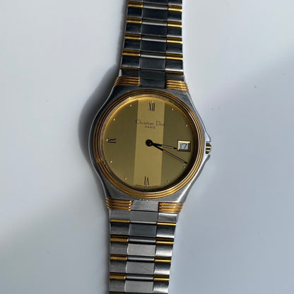 Dior 1990s Date Round Dial Two Tone Watch (Large)