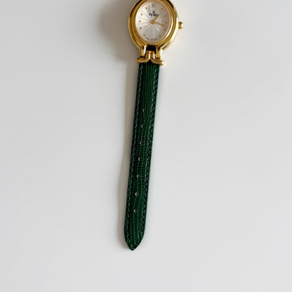 Fendi 1990s Interchangeable Belt Gold Plated Watch with 5 belts, case