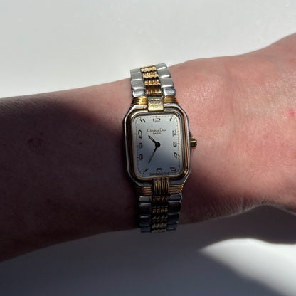 Dior 1980s Tank Two Tone Gold Plated Watch