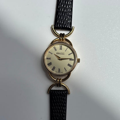 Gucci 1990s Round Dial Horsebit Gold Plated Watch