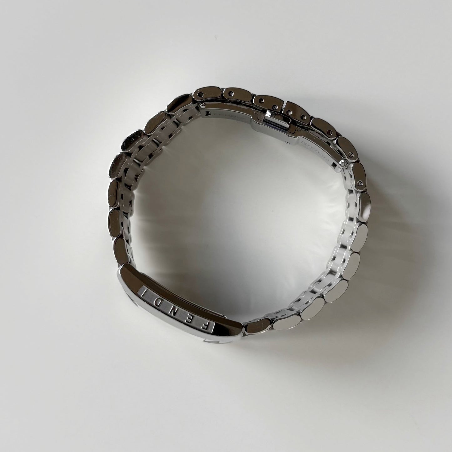 Fendi 1990s Seashell Dial Tank Silver Watch