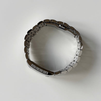 Fendi 1990s Seashell Dial Tank Silver Watch