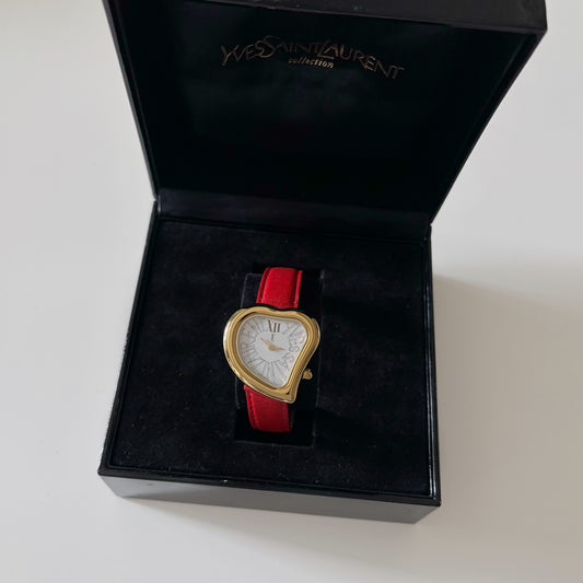 Yves Saint Laurent 1990s Heart Shaped Gold Plated Watch