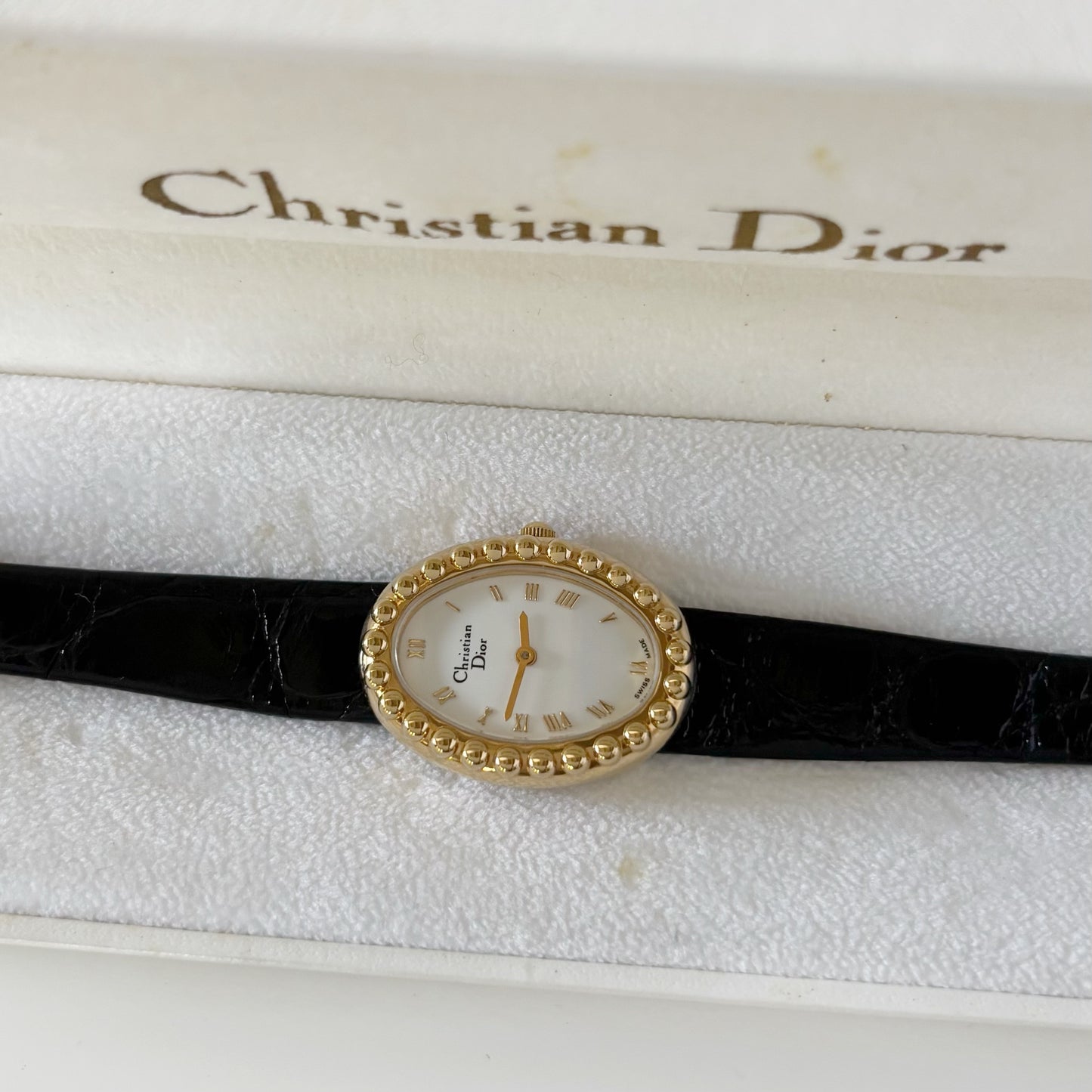 Dior 1990s Baignoire Gold Plated Leather Watch
