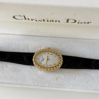 Dior 1990s Baignoire Gold Plated Leather Watch