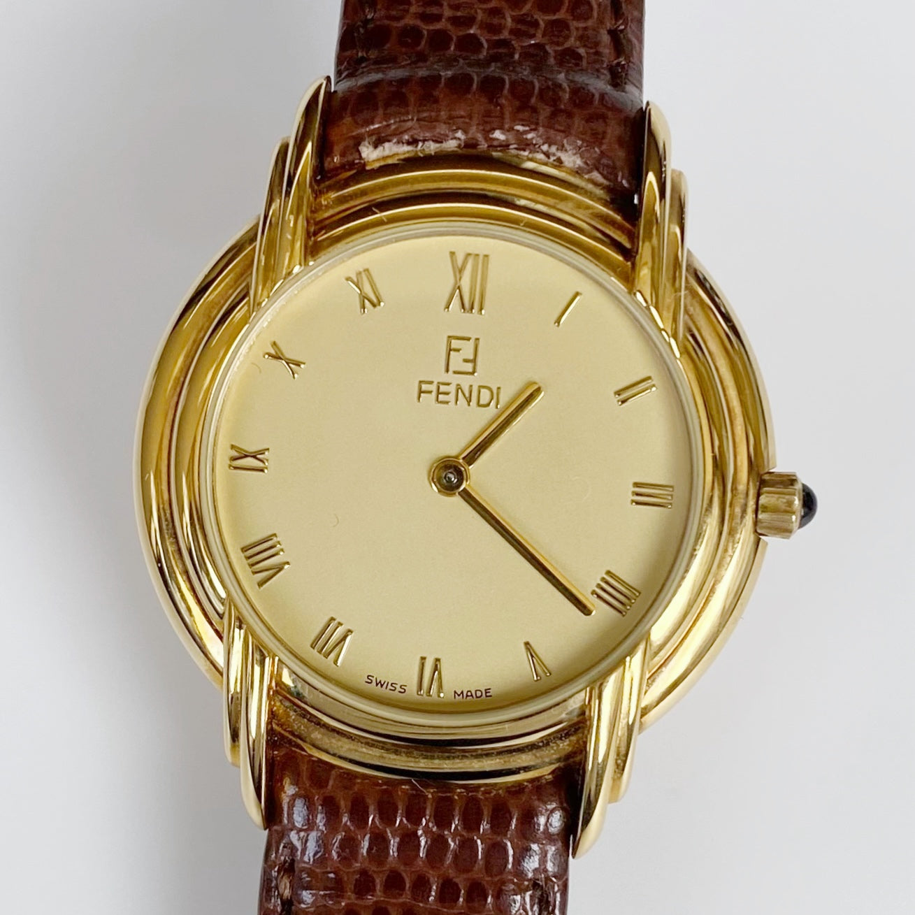 Fendi 1990s Gold Plated Round Watch