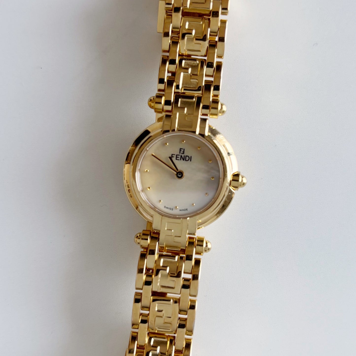 Fendi 1990s Seashell Round Dial Gold Plated Watch
