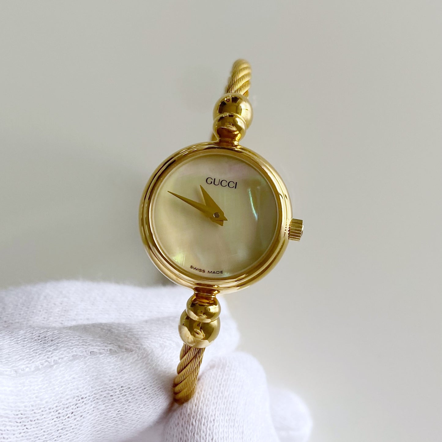 Gucci 1990s Seashell Dial Gold Plated Bangle Watch
