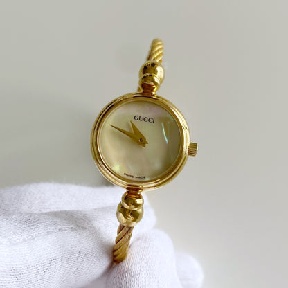 Gucci 1990s Seashell Dial Gold Plated Bangle Watch