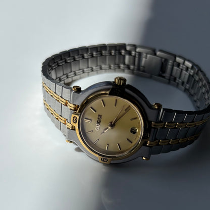 Gucci 1990s Date Round Dial Two Tone Gold Plated Watch