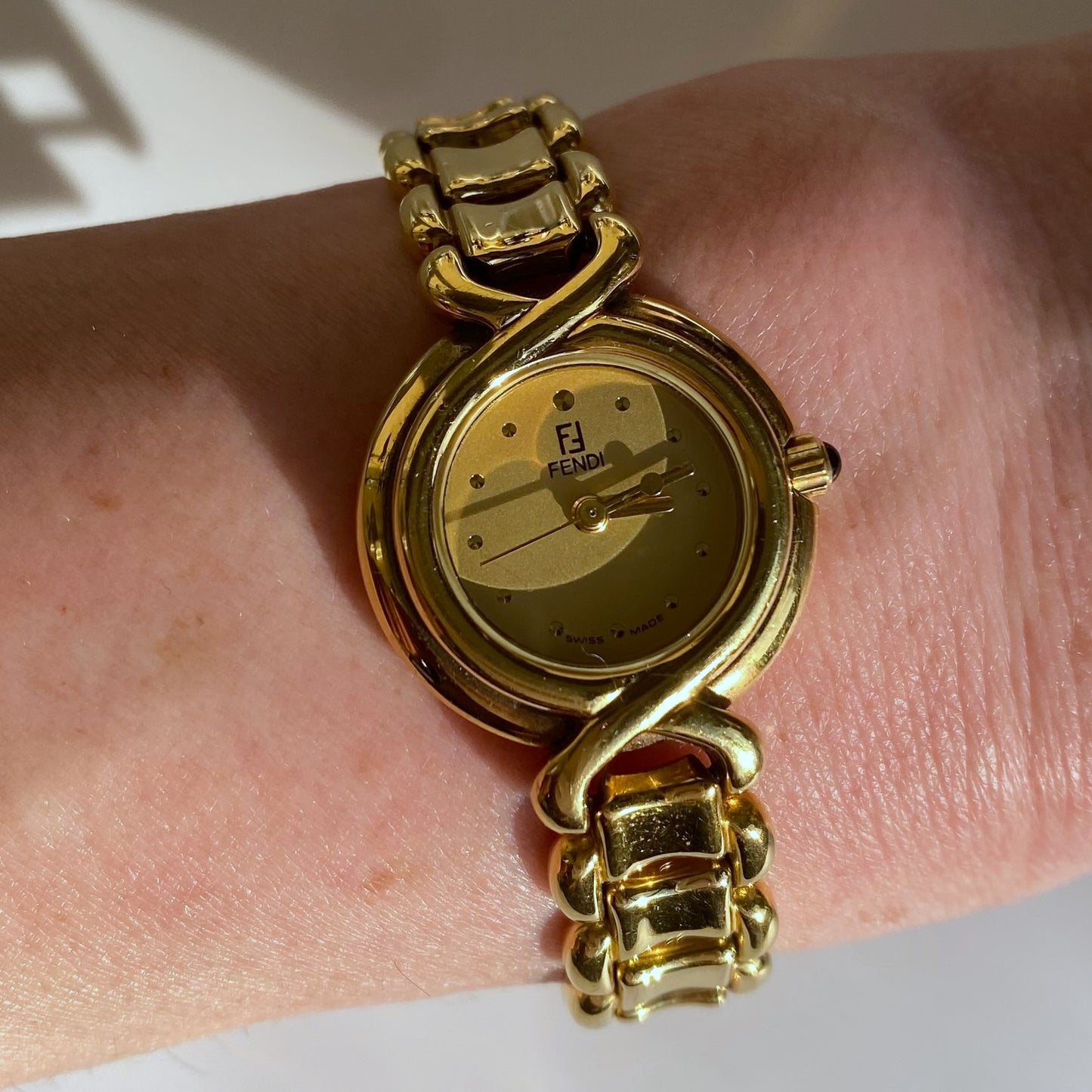 Fendi 1990s Gold Plated Round Watch