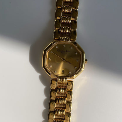 Dior 1990s Octagon Gold Plated Watch