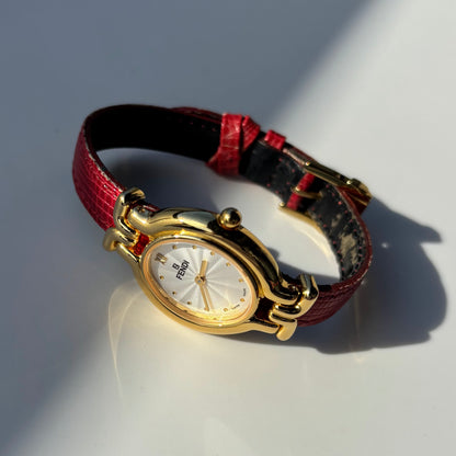 Fendi 1990s Interchangeable Belt Gold Plated Watch with 5 straps, case