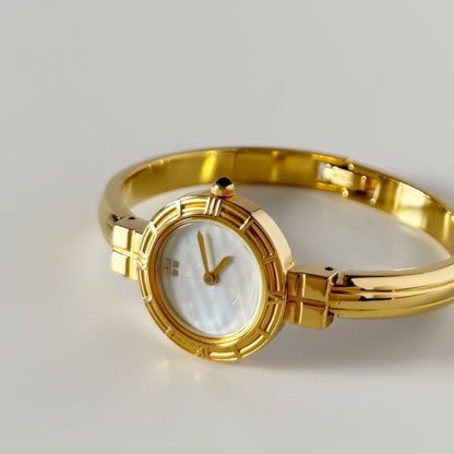 Yves Saint Laurent 1990s Seashell Dial Gold Plated Bangle Watch (Small)