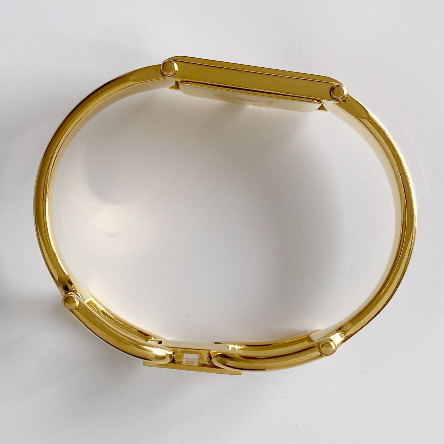 Gucci 1990s Gold Dial Rectangular  Gold Plated Bangle Watch
