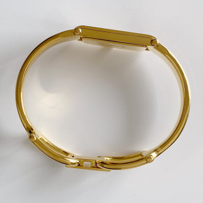Gucci 1990s Gold Dial Rectangular  Gold Plated Bangle Watch