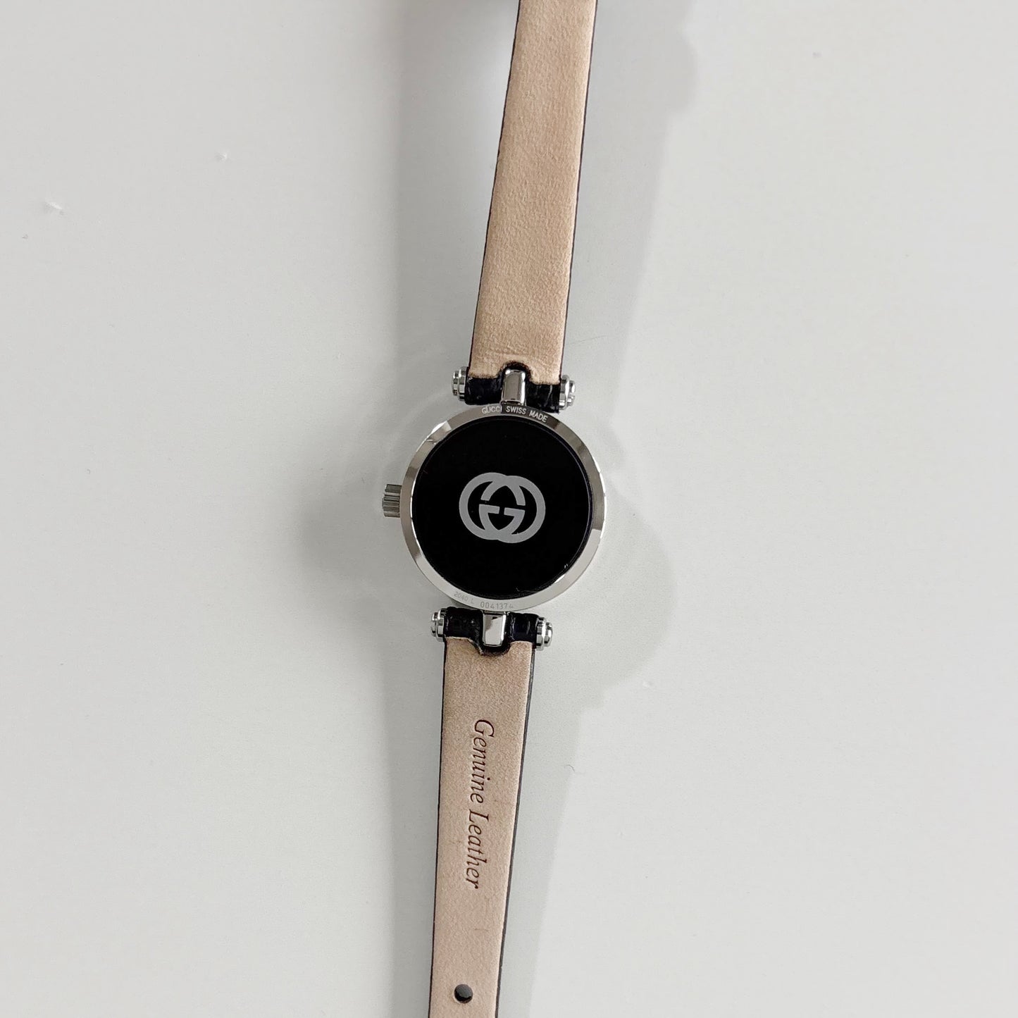 Gucci 1990s Black Round Dial Silver Watch