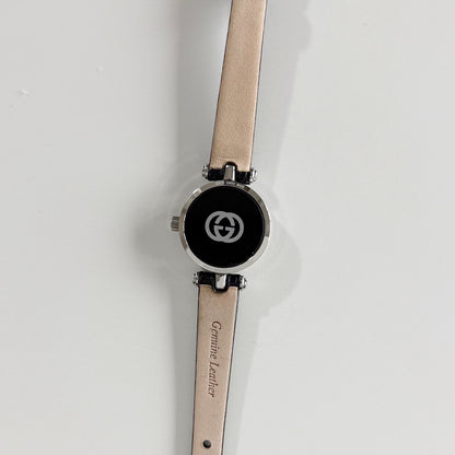 Gucci 1990s Black Round Dial Silver Watch