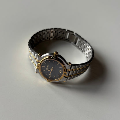 Gucci 1990s Date Black Round Dial Two-Tone Gold-Plated Watch